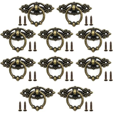 10 Pièces Poignées Traction Vintage Boutons, Poignée D'armoire Classique, Rétro Poignées de Tiroir, avec 20 Vis, Style Européen, pour Armoire Rétro Tiroir Commode Meubles Rétro (Bronze) (1/5)