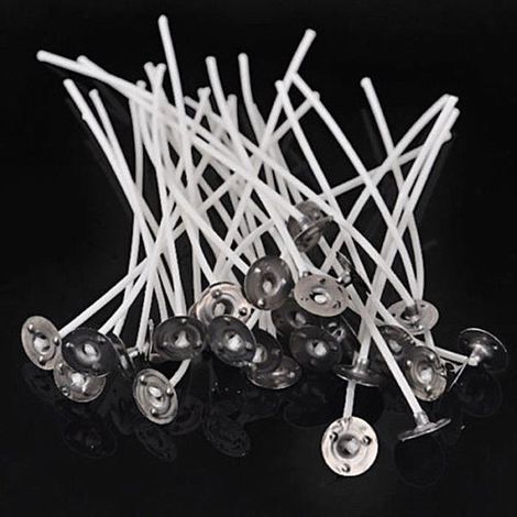 Lot de 50 Mèches Cirées Bougie Coton avec Supports en Métal 20cm - Blanc (1/4)