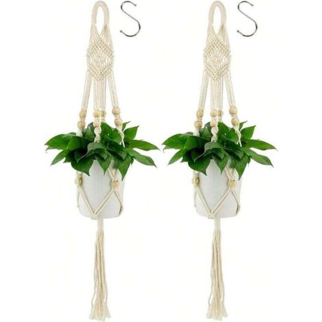 Pots suspendus pour plantes d'intérieur, 2 pièces, support pour plantes en macramé, adapté aux jardins et balcons extérieurs (1/4)
