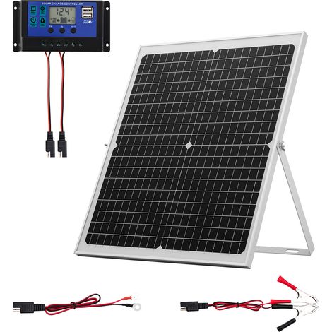 Mophorn Chargeur de Batterie Solaire 30 W 12 V, Panneaux Monocristallins, Contrôleur MPPT Externe, Support Ajustable, Résistance à l'Eau IP65, Idéal pour Voitures, Bateaux, Camping-cars et Remorques