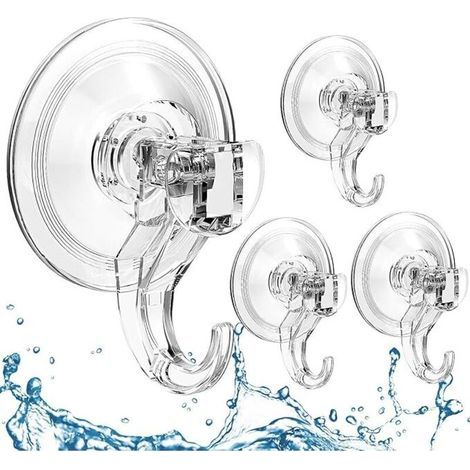 Lot de 4 crochets à ventouse, crochets de douche à ventouse transparents résistants à l'eau en plastique résistant à l'eau avec crochets pour carrelage de douche, cuisine, salle de bain (1/3)