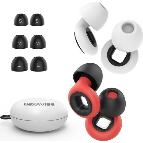 2 Paires de Bouchons d'Oreille Anti-Bruit 33 dB-Réutilisables en Silicone pour Adultes avec Étui, 3 Tailles pour Toutes les Oreilles - pour le Sommeil, Concerts, les Motos, le Travail et les Voyages (1/5)