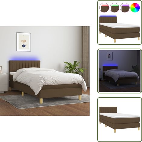 Cama de muelles ensacados - vidaXL Cama box spring con colchón LED tela marrón oscuro 90x200 cm - Cama con cabecero ajustable
