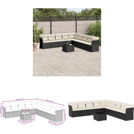 10-tlg. Garten-Sofagarnitur mit Kissen Schwarz Poly Rattan - Gartenmöbel Set - PE-Rattan Möbel - Outdoor Sofa - Esstisch - Lounge Set - Home & Living (1/3)