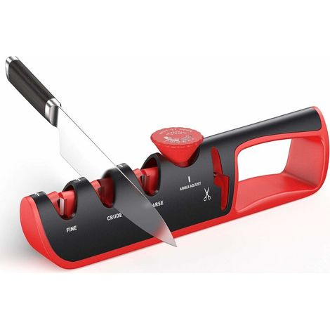 Knife Sharpener, 4 in 1 and 3 Levels with Angle Adjustment, Coarse Grinding, Fine Grinding, Precision Sharpening, Scissor Grinding, for Many Kinds of Kitchen Knives (1/5)