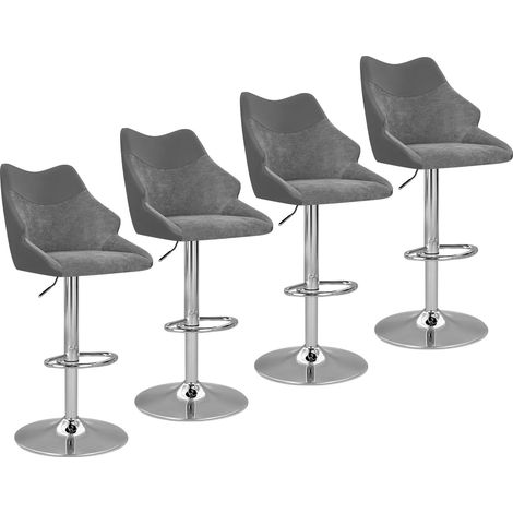 WOLTU Set 4 Sgabelli Bar Alti Moderni Design in Ciniglia e PU con Schienale Girevole 360° Altezza Regolabile da Penisola Grigio (1/5)