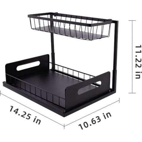 QORVA-Organiseur sous évier en titane, organiseur coulissant pour armoire, étagère d'évier coulissante à 2 niveaux, organiseur de cuisine, organiseur de salle de bain, noir