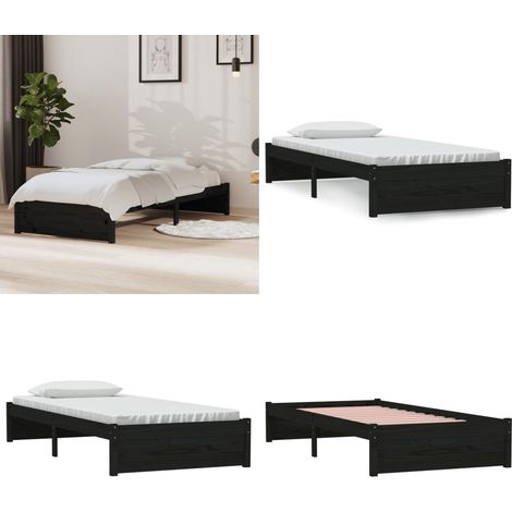 Massivholzbett Schwarz 90x190 cm - Holzbett - Massivholzbette - Kiefernbett - Einzelbett - Gästebett - Home & Living (1/5)