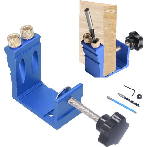 Kit di utensili per foratura obliqua per la lavorazione del legno, attrezzo rimovibile per fori tascabili, per la lavorazione del legno e la fabbricazione di mobili (blu) (1/5)