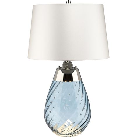Elstead Lena 2 Light Small Blue Lampada da tavolo con paralume bianco sporco, vetro colorato blu, paralume bianco sporco, E27