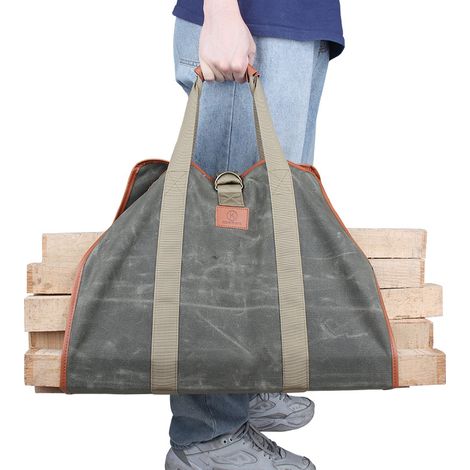 Sac De Transport De Bûches En Toile Cirée Résistant - Accessoires De Cheminée Extra Large Avec Poignées Pour Le Camping (1/5)