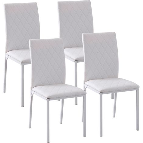 Set 4 Sedie Imbottite per Sala da Pranzo con Rivestimento in Similpelle, 41x50x91cm - Bianco