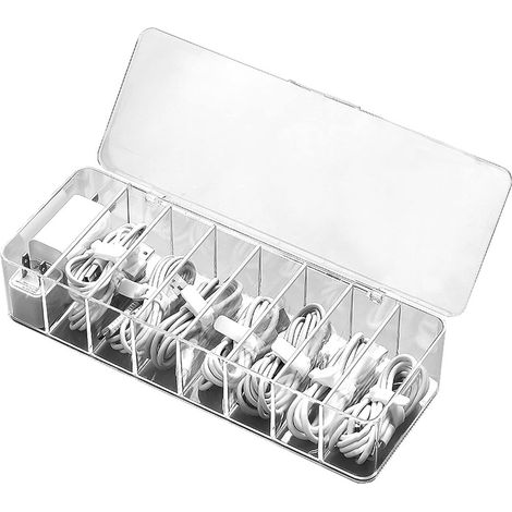 Boîte De Rangement - Organiseur De Câbles Et Chargeurs - 8 Compartiments Transparent - PP Résistant - Bureau Bureau Étude Maison - 1 Pièce