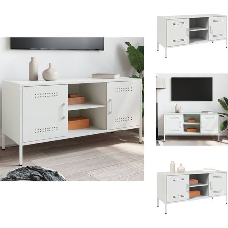 TV-Schrank Weiß 100,5x39x50,5 cm Stahl - Industriestyl - TV Schrank - Fernsehtisch - Regal - Aufbewahrung (1/5)