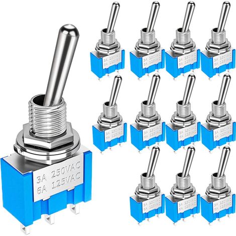 12 pièces MTS-103 Mini Interrupteur à Bascule 125VAC 6A on/Off/on SPDT, Micro Interrupteur à Levier 3 Broches 3 Position, Connexion Unique (1/5)