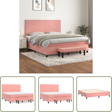 The Living Store Boxspringbett mit Matratze Rosa 160x200 cm Samt - Samtbett - Boxspringbett - Doppelbett - Rosa Bett - Schlafzimmermöbel