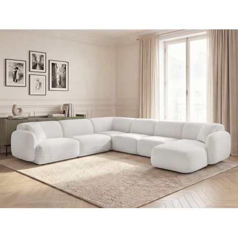 BOBOCHIC - Canapé panoramique fixe modulable ANDA avec 1 méridienne, 2 chauffeuses et 1 petit angle Angle gauche Blanc (1/5)