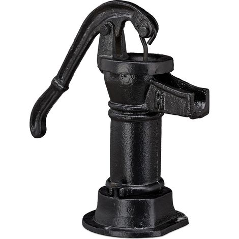 Relaxdays Decorative Pump, Mini Water Pump, Antique Design, Hand Pump, Weatherproof, Garden Ornament, Cast Iron, Black (1/5)