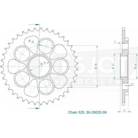 Couronne Acier Ducati - 525 - 39 Dents - Made in Germany