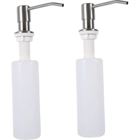 Set of two stainless steel soap dispensers for sink, 350 ml, silver, refillable countertop pump for home use - AquaForge (1/5)