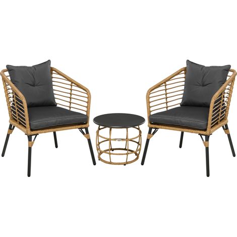 3-teiliges Gartenmöbel-Set aus Polyrattan mit Tisch und 2 Stühlen, Sand und Dunkelgrau (1/5)