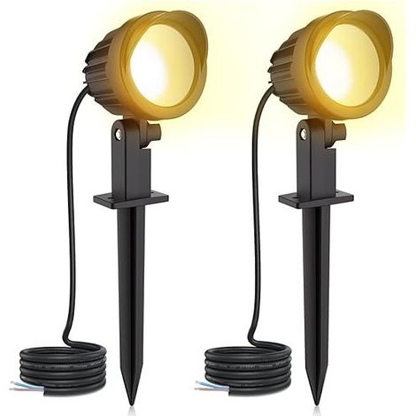 Projecteur LED extérieur 7W 2 pièces Blanc chaud 2700K IP66 étanche 500LM avec piquet 85-265V/AC Lampe de jardin matelassée pour patio, allée, arbustes, plantes, terrasse [Classe énergétique G] (1/5)