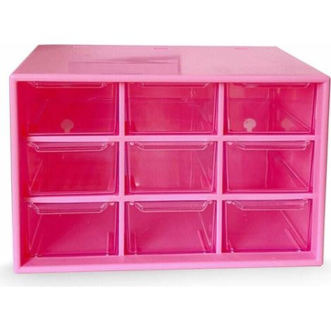 SHINING HOUSE Caja de almacenamiento de plástico con 9 cajones, organizador para colgar en la pared, color rosa (1/5)