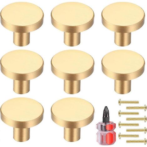 Lot de 8 boutons de porte massifs dorés 20x25mm, poignées rondes en laiton brossé pour meubles de cuisine, commodes, tiroirs et placards. (1/5)
