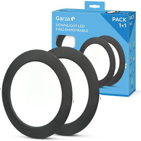Pack 1+1 Spot LED encastrable, Circulaire, Extra-plat, 22 cm, 18 W, Lumière froide 6 500 K, 1 950 lm, 30 000 h, IP20, Noir, Économie d'énergie 80%