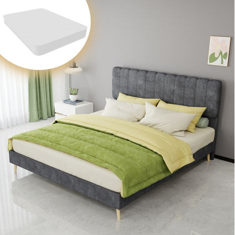 MEUBLIV Doppelbett 160x200 cm Stoff Grau mit Kopfteil und Matratze (1/5)