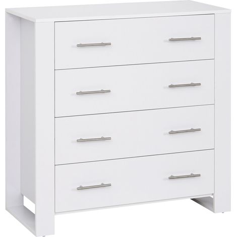 4-Drawer Chest Storage Cabinet for Bedroom or Living Room-Freestanding Unit with Metal Handles in White