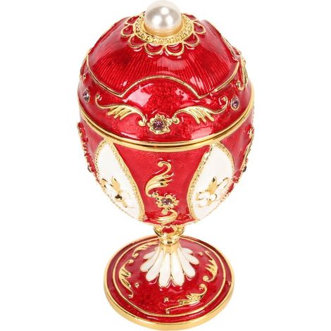 Boîte à bijoux en forme d'œuf, incrustée de strass, émaillée peinte à la main, avec charnière délicate, décoration rouge pour la maison (1/5)