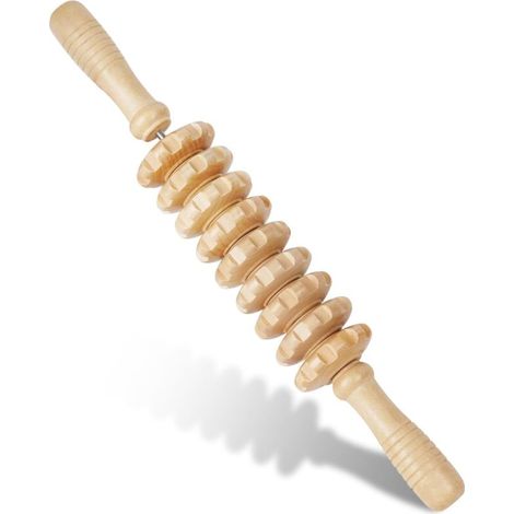 Rouleau de massage manuel en bois avec points de déclenchement — Pour éliminer la cellulite et apaiser les muscles endoloris (Blanc)