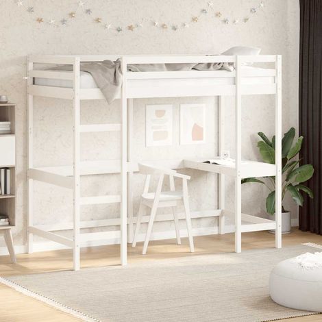 Loft Bed without Mattress White 90x190 cm Single Solid Wood Pine vidaXL (1/5)