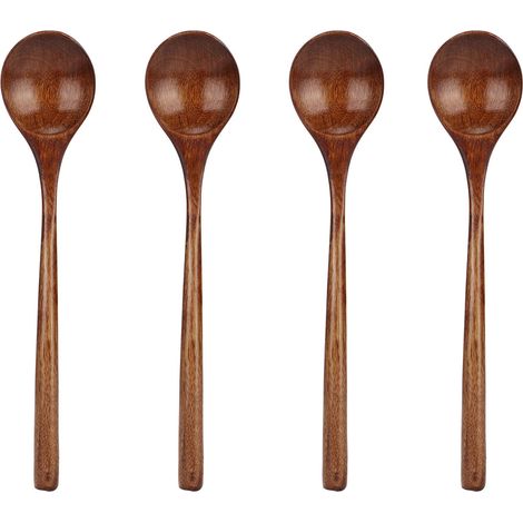 4 Cuillères en Bois Style Japonais, Long Manche et Grande Capacité pour Service de Soupe et Cuisine (1/5)
