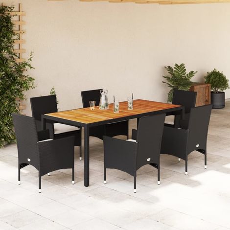Ensemble à manger de jardin et coussins 7 pcs-Salon de jardin noir rotin acacia 574529 (1/5)