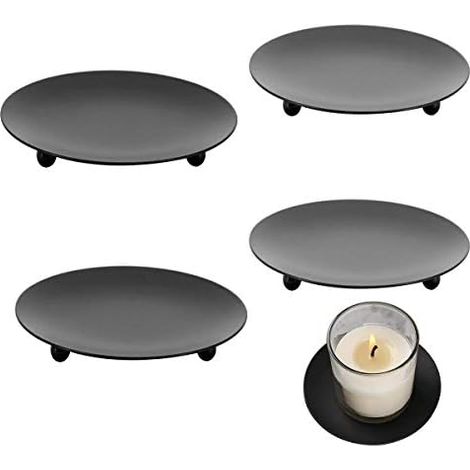 CSPARKV 4 Pcs 6.8cm Black Candlestick Holder Metal Plate Candelabra Pillar Candlestick for Home Wedding Decoration Christmas Birthday Gift Candlelight Dinner (1/5)