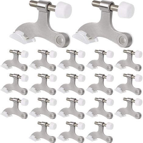 Paquet de 20 Butées de Porte à Charnière, Butée de Porte Brossée en Satin, Butée de Porte à Charnière Robuste et Réglable avec Embouts de Pare-Chocs en Caoutchouc