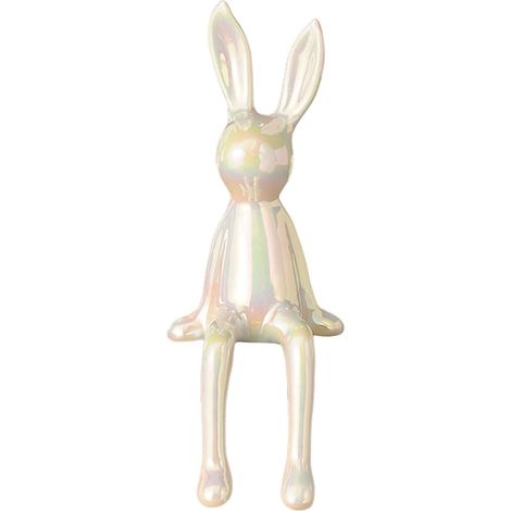 Statue Lapin Assis - Céramique Électroplaquée - Décoration Intérieure Bureau Bibliothèque Cheminée - 21 x 10 x 8 cm - 1 Pièce (1/5)