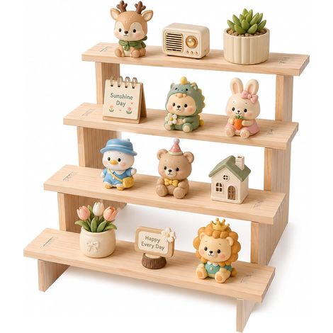 4 Niveaux Présentoir en Bois Massif Étagère de Présentation à Parfum et Figurine Support Affichage Vitrine en Bois Détachable pour Bijoux Desserts Maquillage et Collections (1/5)