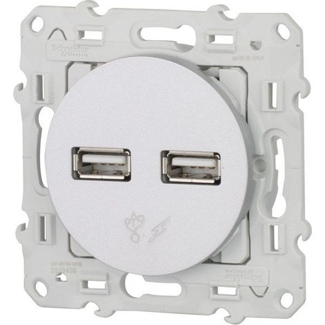 Double chargeur USB 2,1A 5V - aluminium - Odace - Schneider