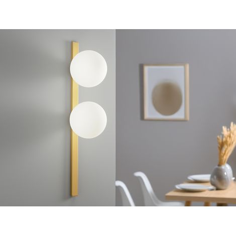 LED Wandleuchte 2-flammig Gold mit Glaskugeln in Opalweiß, Höhe 60cm