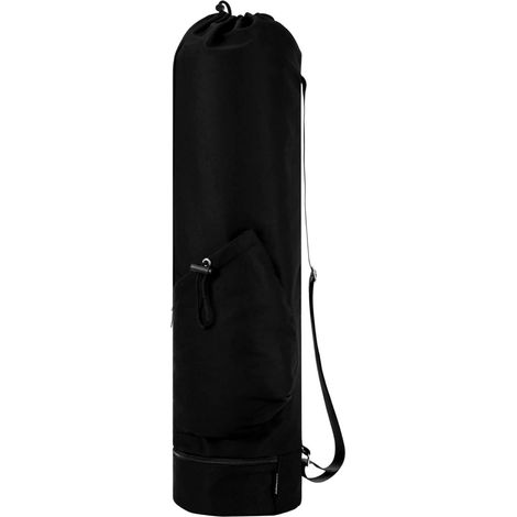 Borsa porta tappetino yoga, 19x19x78 cm, nera, in poliestere, borsa sportiva con coulisse e tasca portaoggetti, borsa a tracolla, zaino porta tappetino sportivo (1/4)
