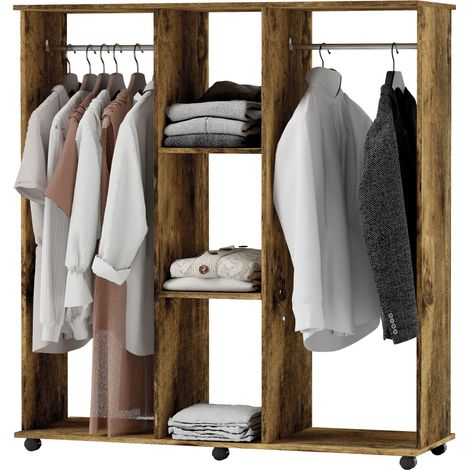 Armadio, mobile contenitore con 6 ruote, 120 x 40 x 128 cm, legno marrone
