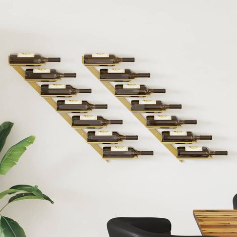 vidaXL Botellero de pared para 7 botellas 2 unidades metal dorado (1/5)
