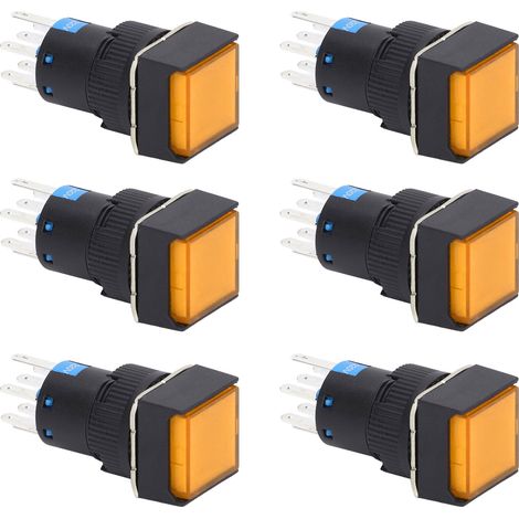 25 interrupteurs poussoirs carrés à verrouillage automatique, 8 broches, lumineux, 16 mm, 220 V, jaunes pour coffret électrique (1/5)