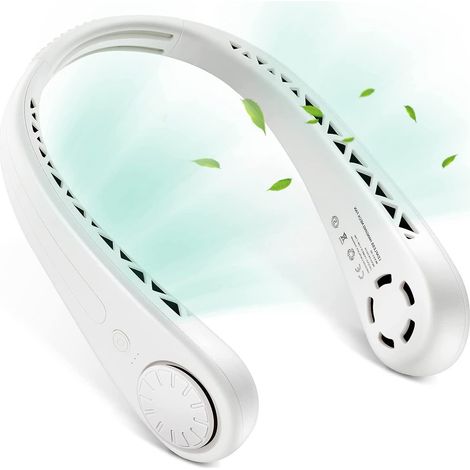 ventilateur De Cou Sans Lame Suspendu 3 Vitesses (blanc), Ventilateur De Cou Portable Mains Libres Rechargeable, Ventilateur De Tour De Cou Porta (1/5)