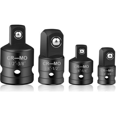 Pair 4 Pièces Adaptateur Douille, Adaptateur pour Impact Réducteur, Adaptateur à Cliquet /4 vers 3/8, 3/8 vers 1/4, 3/8 vers 1/2, 1/2 vers 3/8 pour Douilles à Cliquet(Noir) (1/5)