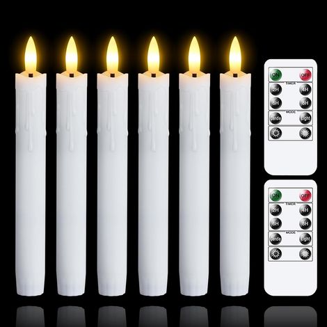 Lot de 6 bougies LED, effet cire, télécommande, minuterie, plastique blanc, 19cm, pour fenêtre et décoration intérieure