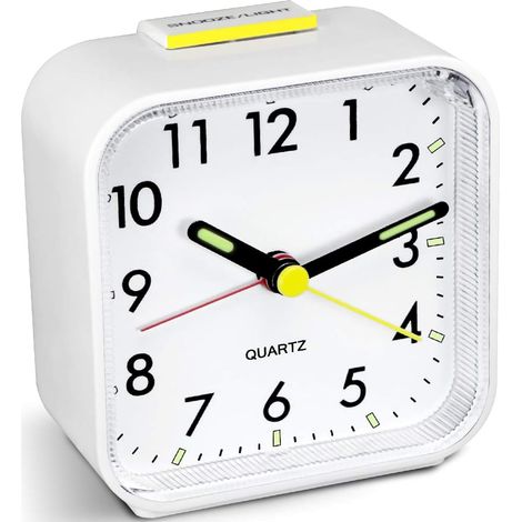 Réveil silencieux à piles, sans tic-tac, grand écran, horloge de chambre basique (blanche) (1/5)